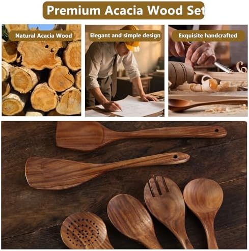6 Pack Wooden Spoons For cooking – Heat-Resistant Wood Spatula with Comfort Grip, Lightweight Kitchen Cooking Utensils set, wood Spoon utensil Set Perfect for Non-Stick Cookware