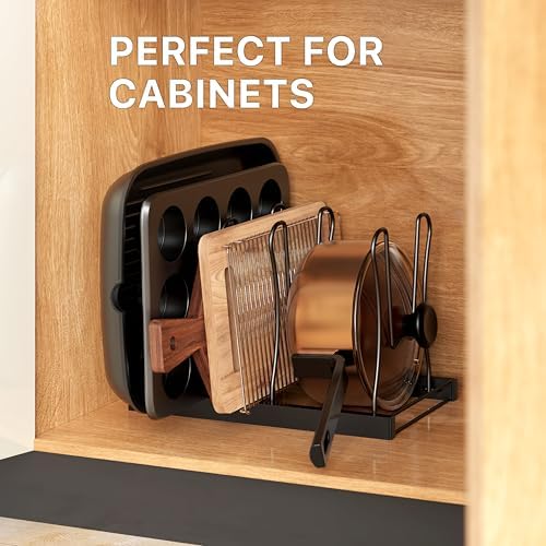 SIMPLE HOUSEWARE 5 Compartments Height Adjustable Pan Organizer, Black