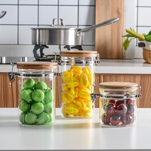 47 oz/1350ml Clear Glass Storage Canister with Airtight Bamboo Lid, Large Decorative Container Jar for Coffee Spice Candy Salt Tea Cookie Condiment Pepper Sugar Overnight Oatmeal Snacks