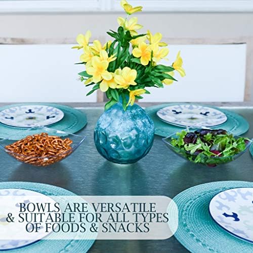 PLASTICPRO Disposable 32 ounce Square Serving Bowls, Party Snack or Salad Bowl, Medium, Plastic Crystal Clear Pack of 4
