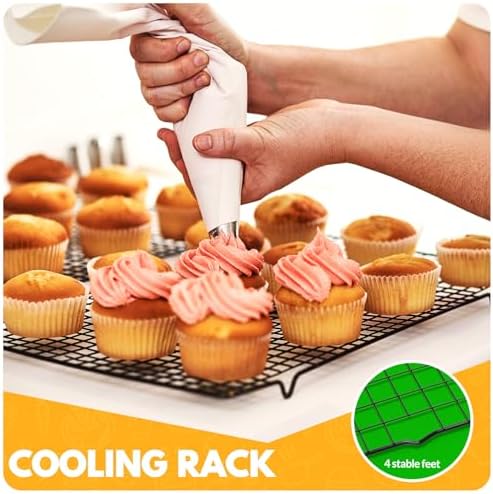 2 PCS Cooling Racks for Cooking and Baking, 14.8x10 Inches Stainless Steel Cooling Rack, Sheet Pan with Wire Rack for Baking Sheet, Bacon Rack Oven Safe Fits Jelly Roll Sheet Pan