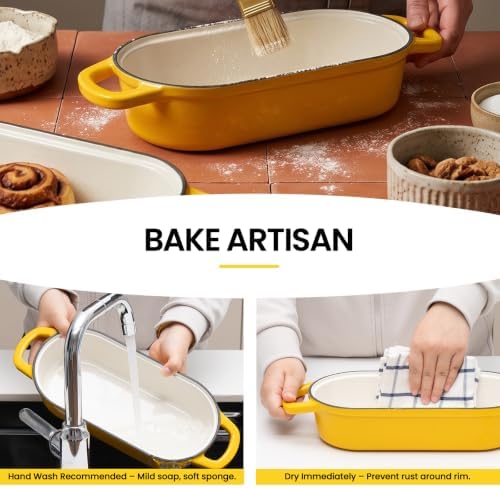 Oval Dutch Oven for Bread Baking,Enameled Cast Iron Bread Pan(4.1QT,Yellow)