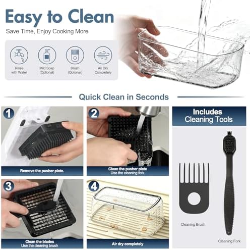 Ourokhome Food Chopper with Container, Manual Mandolin Vegetable Slicer Onion Dicer with 8 Blades, Hand Veggie Shredder for Potato, Tomato, Essential Kitchen Gadgets (8 in 1, White)