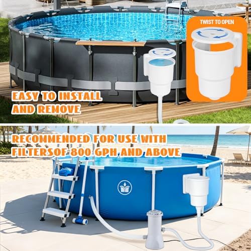 Above Ground Pool Skimmer Kit,Thru-Wall Skimmer with Accessories,Heavy Duty WallMount Pool Skimmer for Standard Pool Wall Openings,for Filter Leaves, Hair ect.(White)