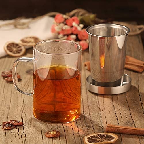 ecooe 16.9oz Glass Tea Cup with Infuser and Lid 430ml(Use Capacity), Clear