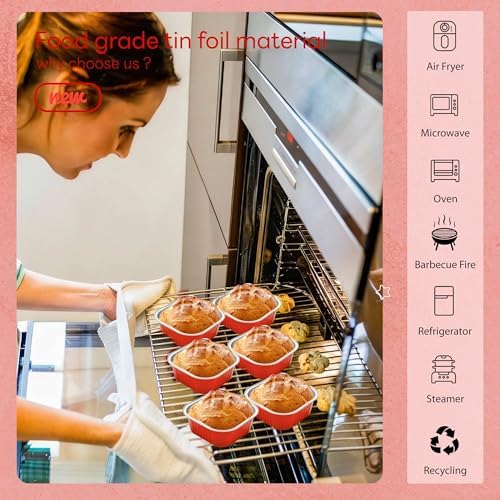 NPLUX Square Cake Pans with Lids, 50 Pack Red 10oz for Seasonal Baking