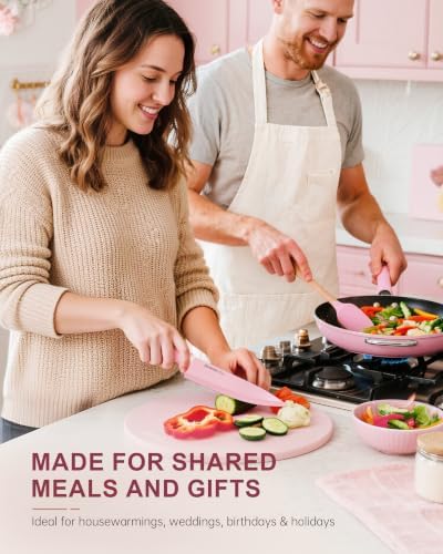 Astercook Knife Set with Block and Sharpener, 22 Piece Kitchen Knife Set Dishwasher Safe, Space-Saving Clear Knife Block with Knives for Everyday Home Cooking Pink