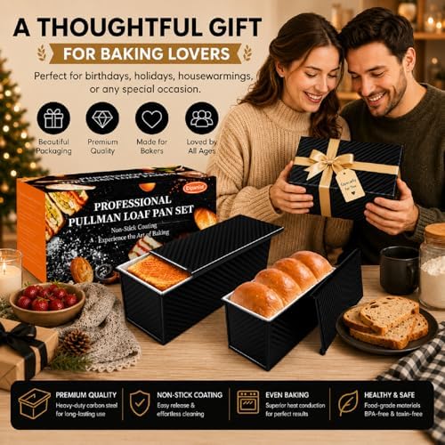 Bread Loaf Pan with Lid, 2-Pack, 2.2LB & 1LB
