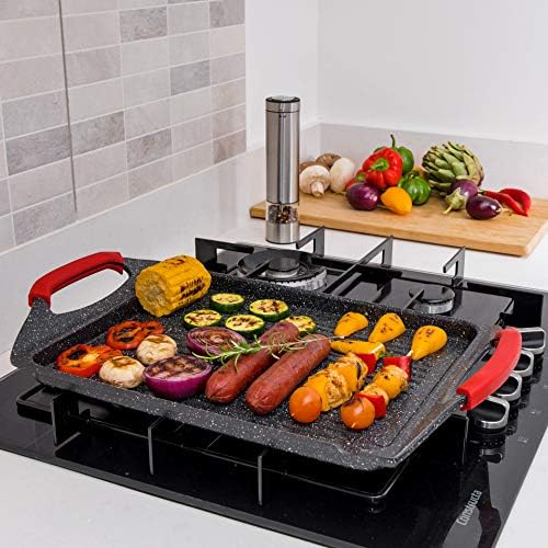 Moss & Stone Griddle Aluminum BBQ, Rectangle Grill Pan for Indoor Cooking