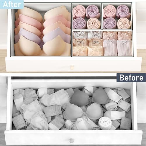 DIMJ Drawer Organizer Clothes, 26Pack Dresser Organizer, Foldable Closet Organizers and Storage, Fabric Dresser Bins, Drawer Dividers for Nursery, Baby Clothes, Underwears, Sock,White