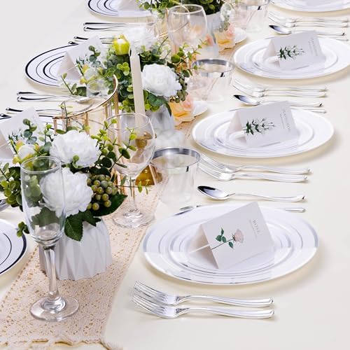 BESTSTAR 100PCS White Disposable Plastic Plates white plastic plates