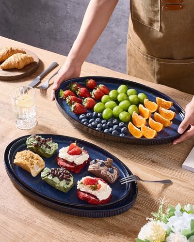 famiware Large Serving Platters Set of 3 Sizes - Oval, Nebulas Blue