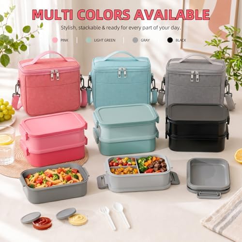 Jelife Bento Box Adult Lunch Box with Lunch Bags for Girls Women, Pink
