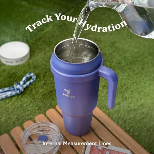 Reduce 50 oz Stainless Steel Tumbler with Handle-Dual-Wall Vacuum Insulated Travel Mug, Sweat-Proof Lid & Reusable Straw - Keeps Drinks Cold for 24 Hrs, Fits Cupholders, Dishwasher Safe-Elemental Blue