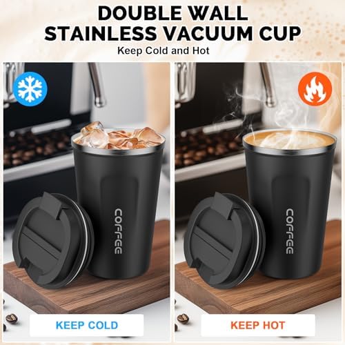 MOMSIV 12oz Travel Coffee Mug, Insulated Coffee Cup with Leakproof Lid