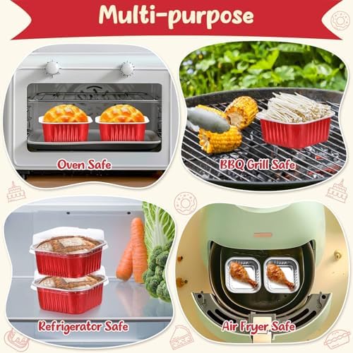 selizo 60 Pack 10oz Mini Disposable Cake Pans with Lids, Aluminum Foil Square Baking Cups, 4.4x4.4 Large Baking Cake Tins Cup Cake Containers with Lids for Individual Cakes