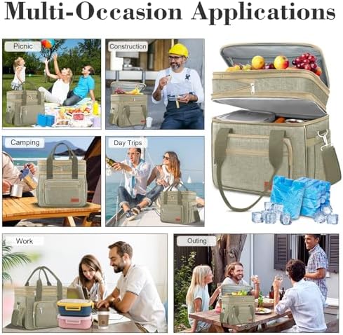 Coobiiya Insulated Lunch Box for Men & Women, Leakproof Lunch Bag Cooler Bag with 4 Pockets,Heavy Duty Lunch Bags Men Cooler Bags for Camping, Travel, Work Kayaking & Beach