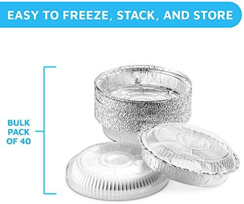 MontoPack 7” Round 40 Pack Aluminum Foil Pans with Clear Lids | Disposable Containers with Straight Walls for Storing, Baking, Meal Prep & Reheating | Freezer & Oven Safe, Recyclable