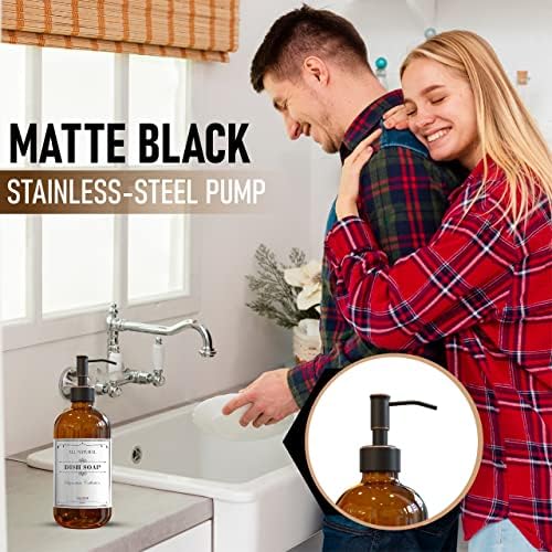 Sunrise Premium Amber Glass Soap Dispenser with Rubbed Bronze Pump, 2 Pack