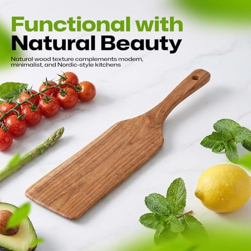 AIUHI Teak Wood Spatula for Cooking, Large Turner for Non-Stick Cookware, Handcrafted Flat Solid Wok Spatula