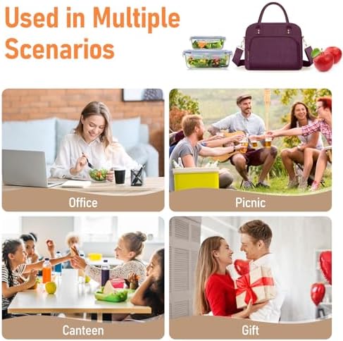 Lunch Bag Large Insulated Lunch Box for Women Men Adult Cute Purple Lunchbox Corduroy Lunch Bags Boxes Pail with Adjustable Shoulder Strap for Work Mom Picnic Office Travel 11.4×6.8×9.1 inches 11.5L