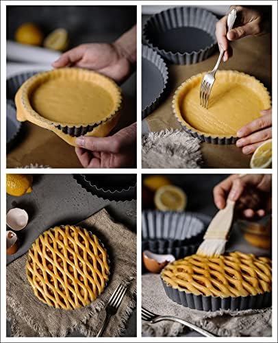 Tosnail Set of 3 Non-Stick Round Quiche Pan, 12 Inch, 10 Inch, 8 Inch Fruit Tart Pan, Fluted Pie Pan with Removable Bottoms