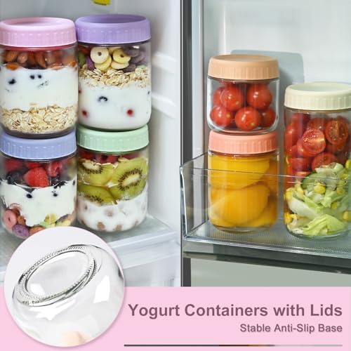 Overnight Oats Containers with Lids, 24oz Wide Mouth Mason Jars with Lids, 9 Pack Glass Jars with Airtight lid for Chia Pudding Yogurt Salad, Meal Prer Oatmeal Jars, Pink