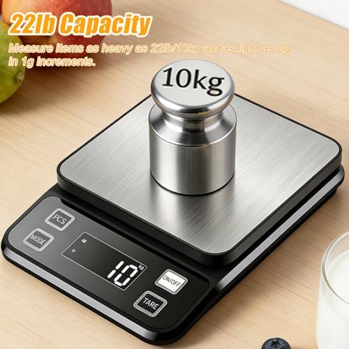 Waterproof Kitchen Scale, 10kg/22lb Food Scale Precisely Measures Grams and Ounces for Baking and Cooking, Stainless Stee Digital Scale with Backlight for Food