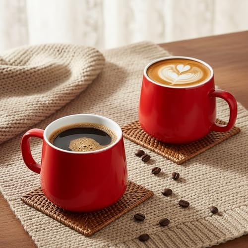 Teocera Coffee Mugs Set of 6-12oz Chip-Resistant Ceramic Cups with Ergonomic Handle | Dishwasher & Microwave Safe Red Mugs | Keeps Beverage Hot, Perfect for Family Kitchen & Holiday Gifts