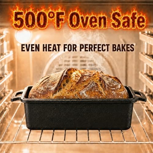 Northriver Casting 9×5 Inch Cast Iron Loaf Pan with Lid | Bread Baking Pan | Even Heat Distribution for Homemade Bread, Cake, and Meatloaf | 2 Piece Set