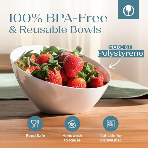 5 Pack White Angled Plastic Serving Bowl Disposable for Party Table 20oz