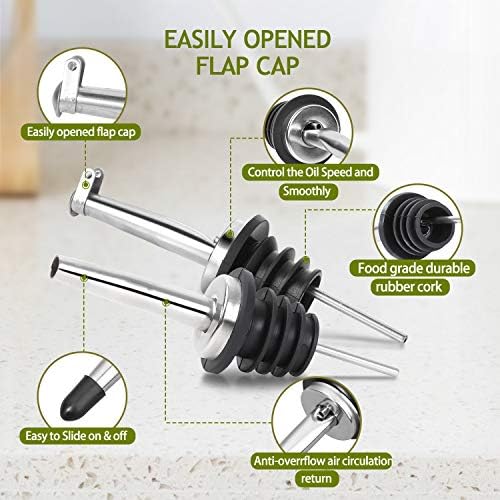 AOZITA 17oz Glass Olive Oil Dispenser - Oil and Vinegar Cruet Bottle with Stainless Steel Pourers - Funnel For Easy Refill - Olive Carafe Decanter for Kitchen
