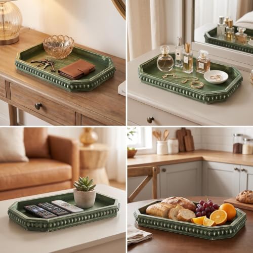 Hrastany Green Wood Decorative Tray, Coffee Table Tray for Ottoman