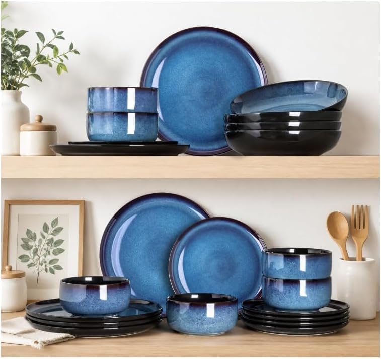 LERATIO Ceramic Dinner Plates Set of 6,10.5 Inch Reactive Glaze Plate Sets