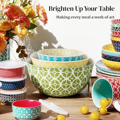 DOWAN Ceramic Mixing Bowls - Large Nesting Bowl for Kitchen, Colorful Mixing Bowl for Serving, Baking, Prep, Salad, Microwave & Dishwasher Safe, 3.7/2/1 Qt, Set of 3