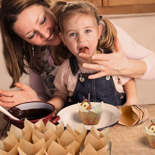 Neyimqr 120 Counts Natural Tulip Cupcake Liners for Baking Cups, Food Grade Parchment Paper Muffin Liners Holders, Standard Tulip Cupcake Liners, Greaseproof Cup Cake Wrappers for Party, Christmas