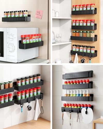 Nieifi Spice Rack Wall Mount, 4 Pack Black, 2" Depth, Screw/Adhesive