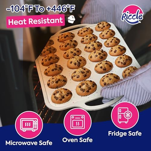 RICCLE 2 Pack Silicone Muffin Pan with Metal Frame, Cupcake Pans