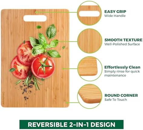 Freshware Bamboo Cutting Board Set of 3, Wooden Cutting Boards for Kitchen, Knife Friendly Food Grade Chopping Board, Lightweight with Hanging Hole for Easy Storage
