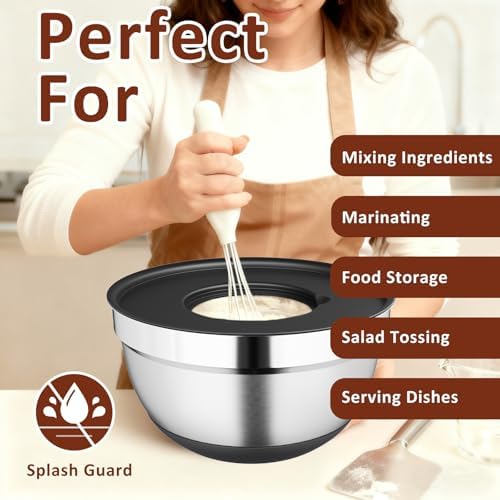 9 Pack Mixing Bowls with Airtight Lids & Grater Attachments, Black