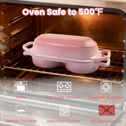 YONILL Mini Double Dutch Oven with Lid for Sourdough Bread Baking (Pink)