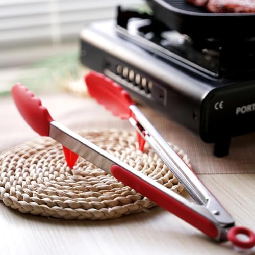 9" Kitchen Tongs for Cooking with Silicone Tips, Serving Tong for Salad BBQ