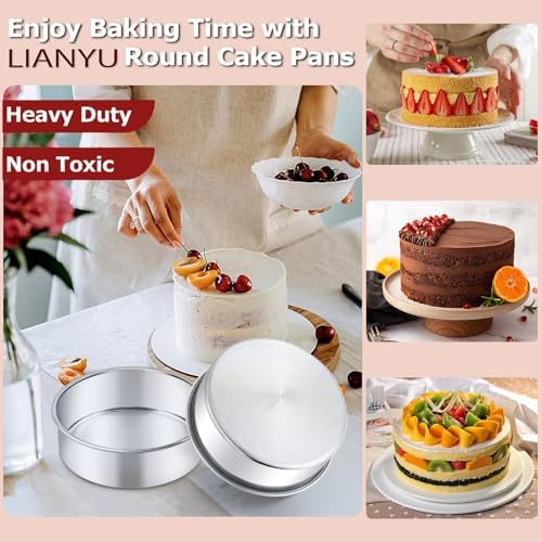LIANYU 6 Inch Round Cake Pan Set of 3, Stainless Steel Smash Cake Pans Tins