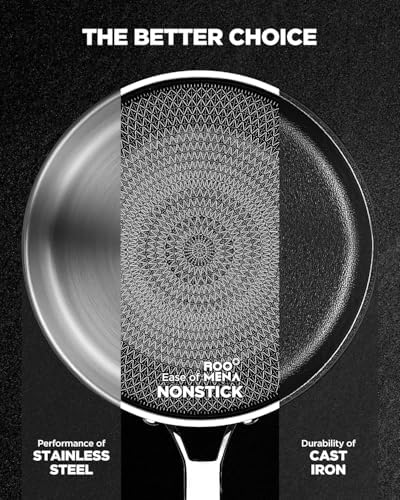 Wok pan with Lid, Hybrid Ceramic 13 Inch Tri-Ply Stainless Steel Woks & Stir-fry Pans Nonstick, Non-Toxic, PFAS/PFOA/PTFE Free, Metal Utensil Safe, Dishwasher & Oven Safe, Induction Compatible