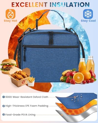 Insulated Lunch Box for Men Small, Blue Mens Lunch Bag with Strap