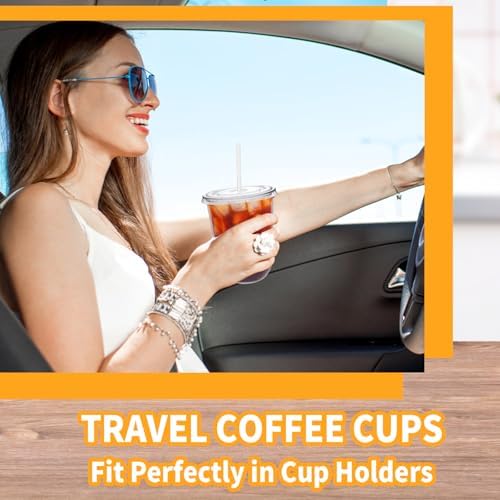 Alaeseje 50 Pack 16 oz Clear Plastic Iced Coffee Cups with Lids and Straws