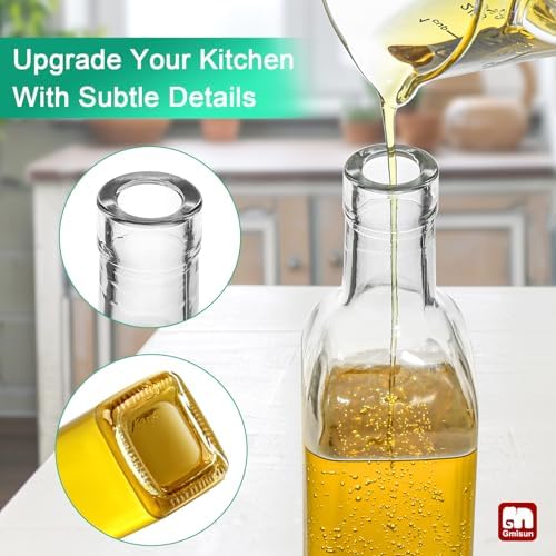 gmisun Olive Oil Dispenser Bottle for Kitchen, 1 Pack 17 Fl Oz Glass Oil Dispensers Bottles, Clear Cooking Vegetable Oil Dispenser Container Cruet Set with Plastic Pourer Spout
