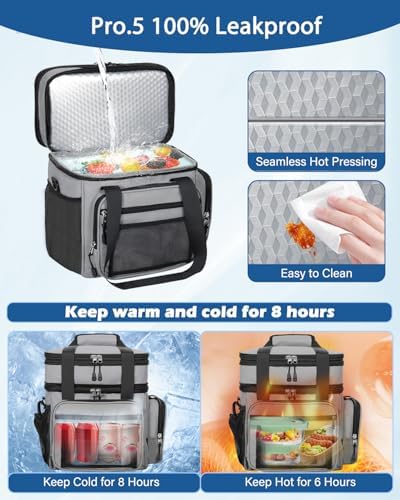 Expandable Lunch Box Men Insulated Double Deck Leakproof Cooler Bag
