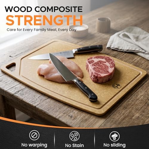 Composite Wood Cutting Board Set of 3, Built In Juice Groove