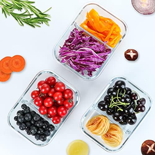 M MCIRCO 5 Pack,36 oz, 2 Compartments Glass Meal Prep Containers with Lids